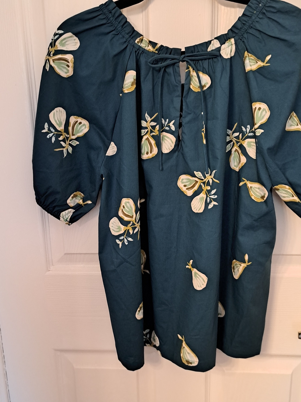 FatFace Teal Blue Floral Tie-Neck Blouse